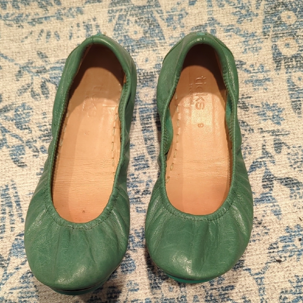 Green Leather Ballet Flats